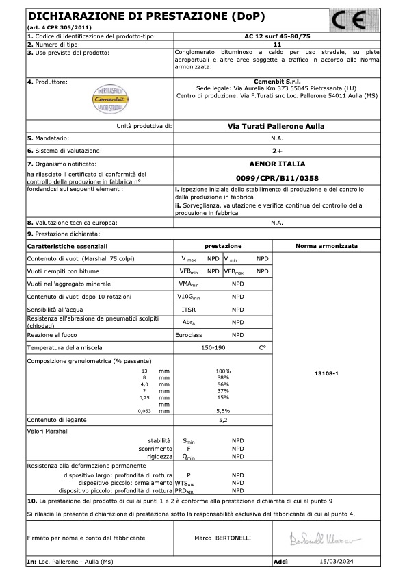 DoP 11-Tappeto 0-10 Conglomerato bituminoso